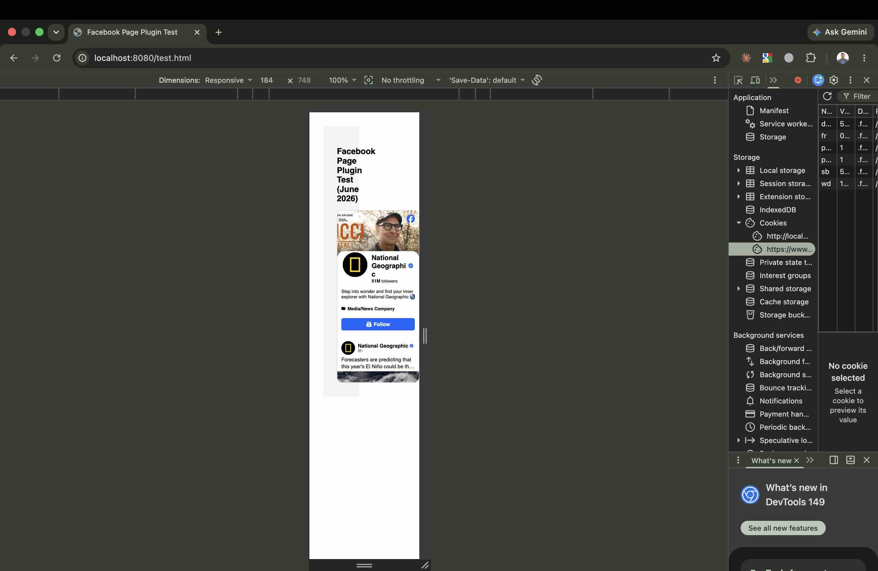 Facebook Page Plugin squished to its 180px minimum at a 184px viewport