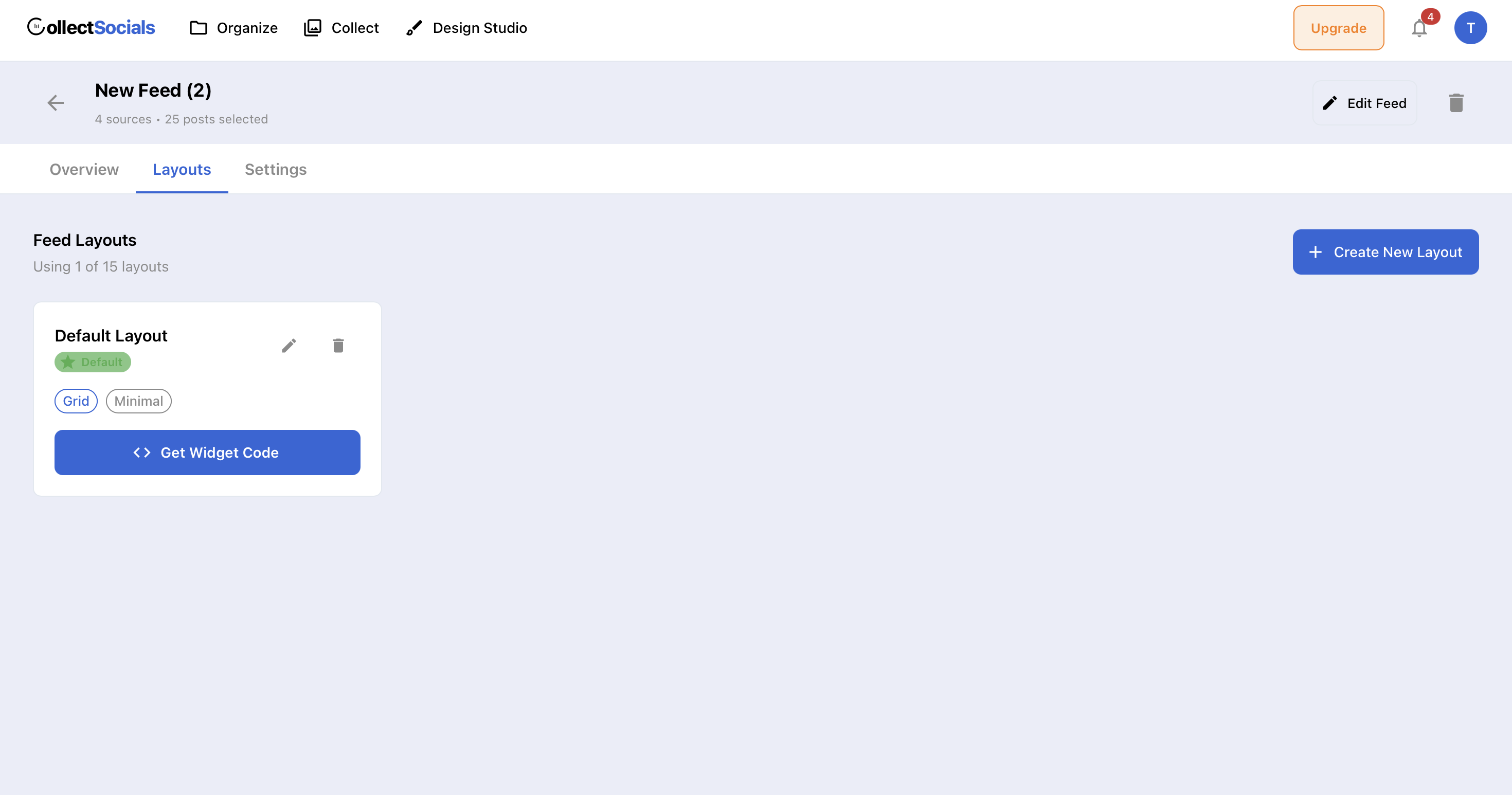 CollectSocials showing multiple feed layouts from same source