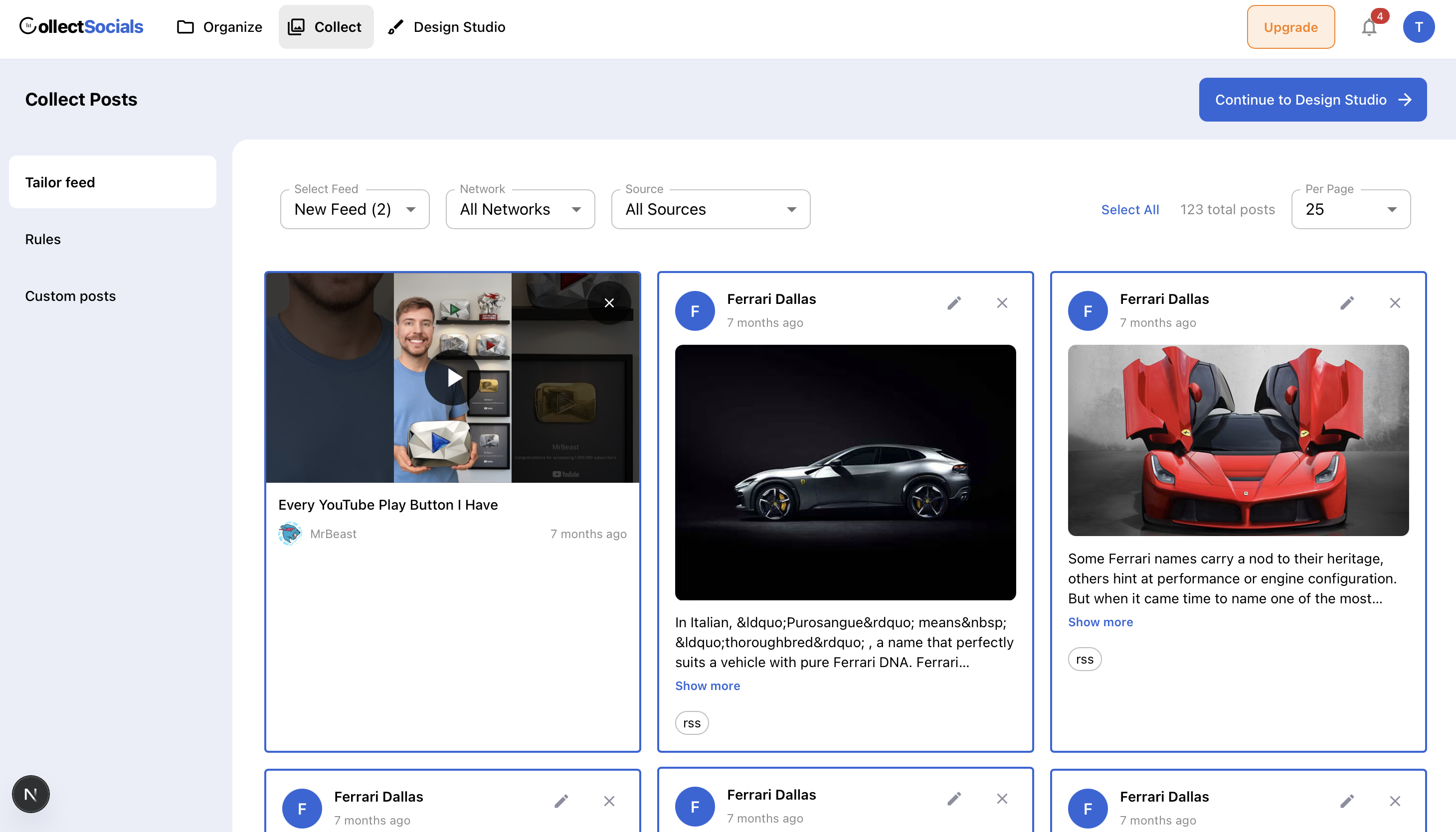 CollectSocials curation interface showing post approval workflow