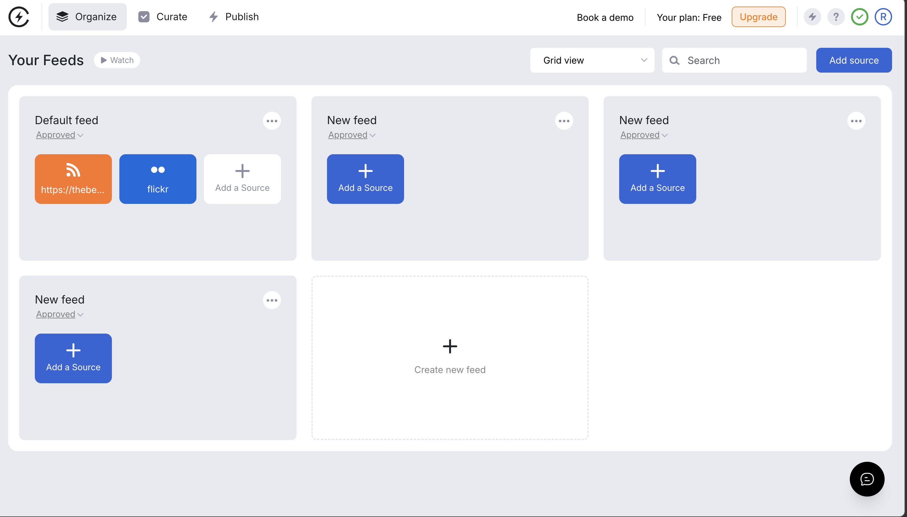 Curator.io dashboard interface