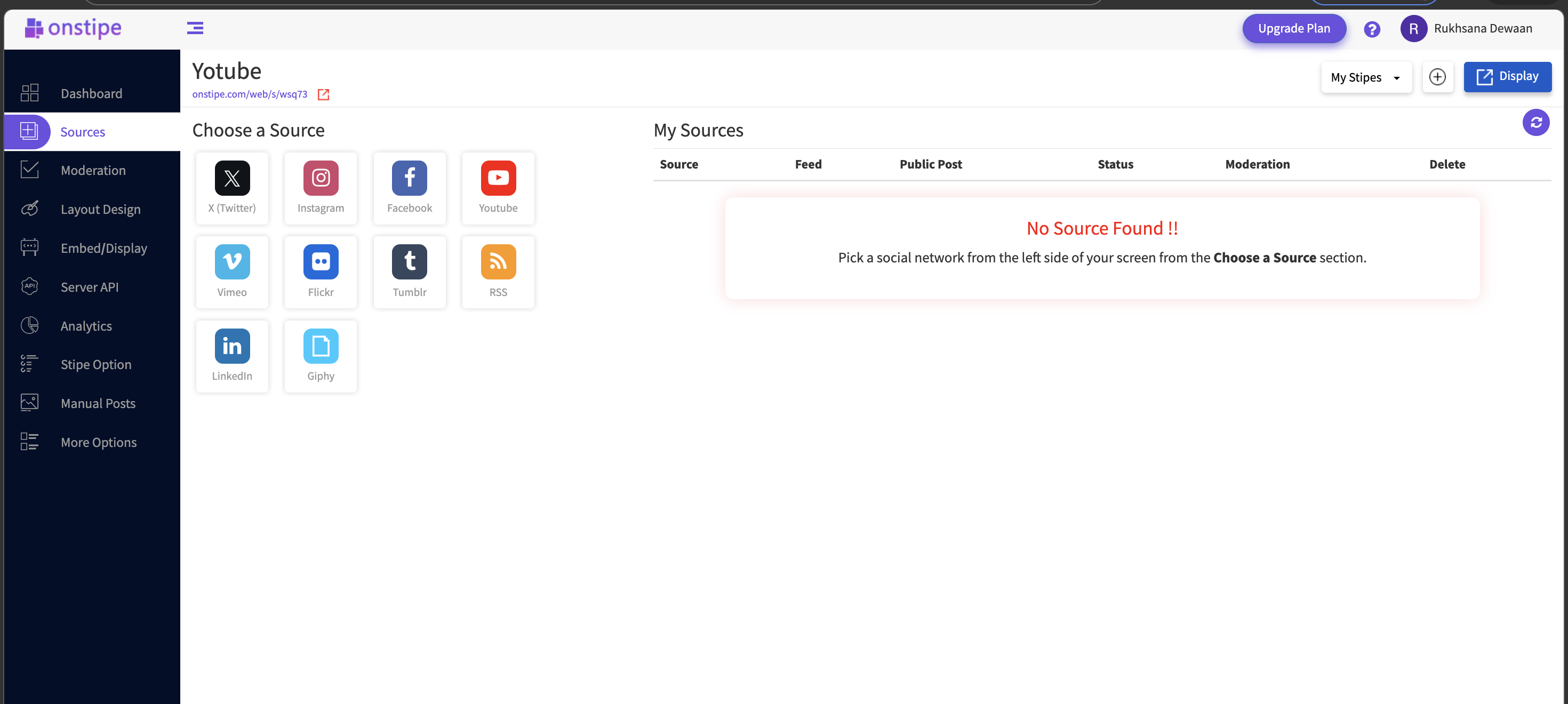 Onstipe dashboard interface showing feed management and basic templates