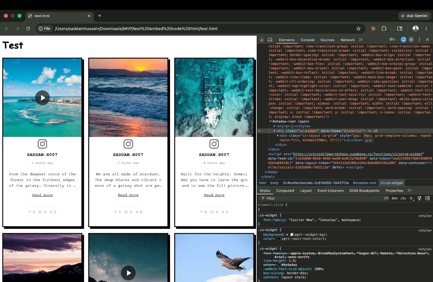 CollectSocials Shadow DOM protecting widget from aggressive page CSS