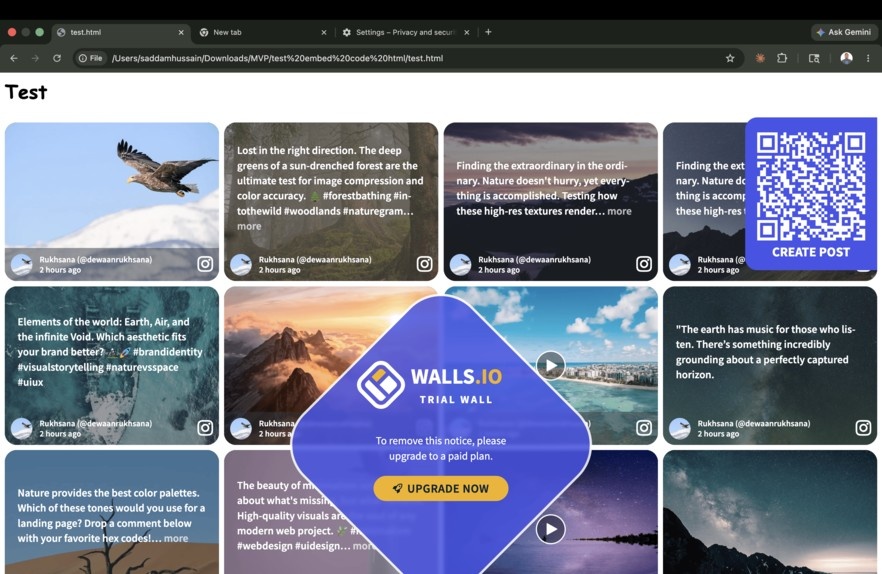 Walls.io widget fully protected by iframe isolation — test CSS has zero effect on the widget