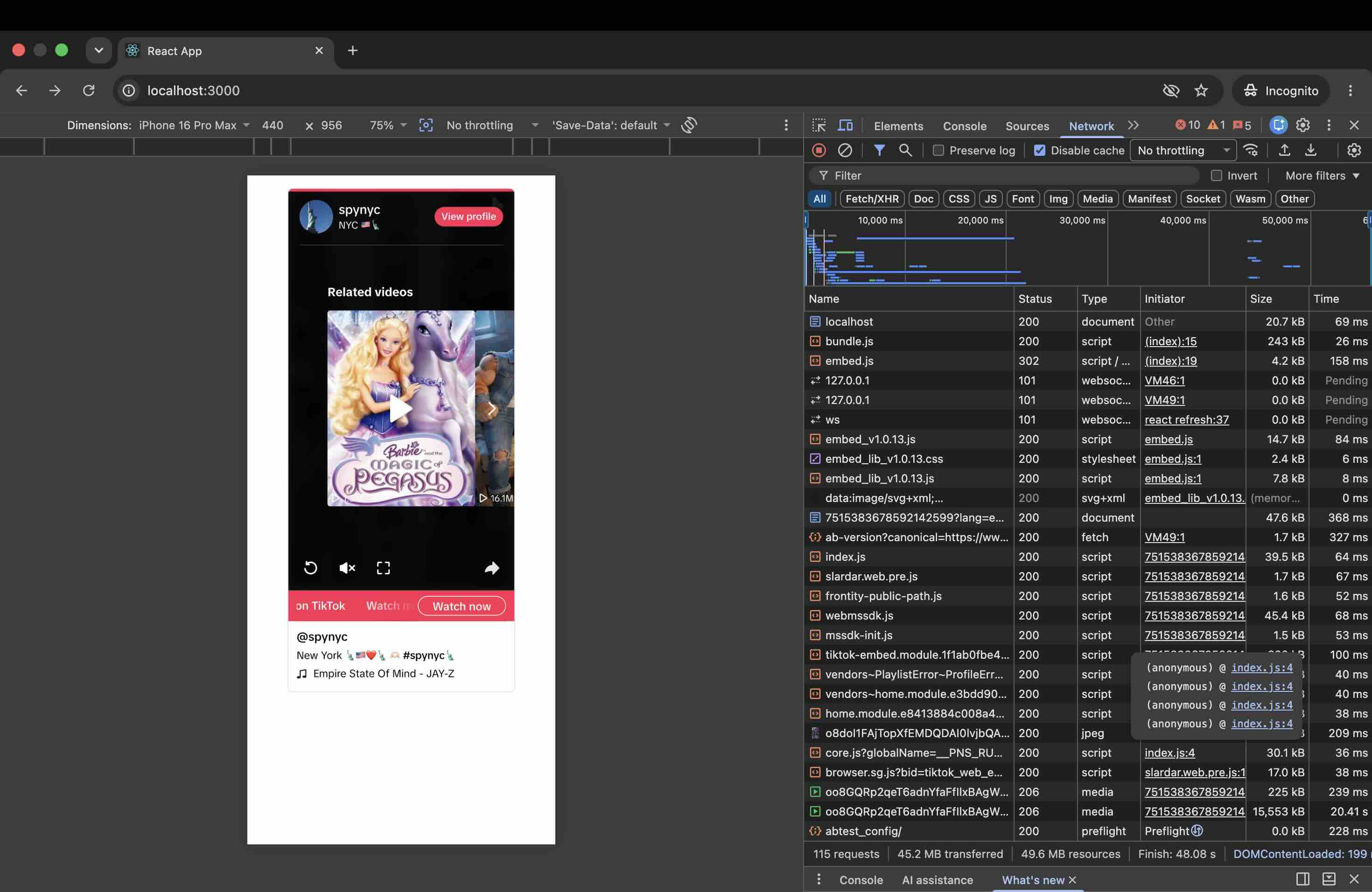 TikTok embed at iPhone 16 Pro Max width showing a Related videos panel dominated by an unrelated third-party video promotion